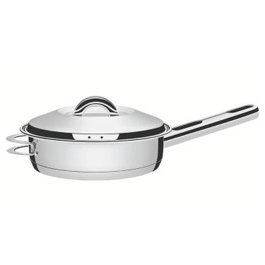 Imagem de Frigideira Tramontina Solar 28 cm 4,8 L em Aço Inox com Fundo Triplo Tampa Cabo e Alça 62500280