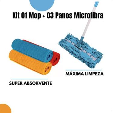Imagem de Kit 01 Mop Chenille 03 Panos Microfibra Limpeza Casa Chão Absorção Lus