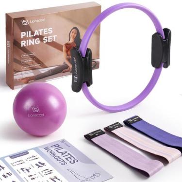 Imagem de Conjunto de anéis de Pilates LIONSCOOL Purple com 14 anéis e bola de P