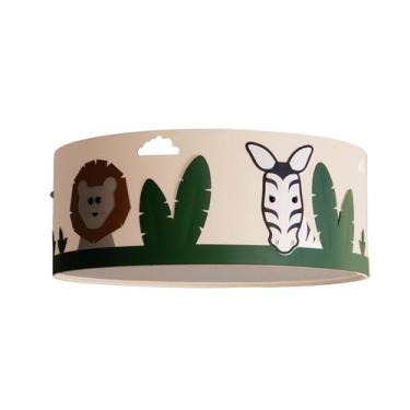 Imagem de Luminária Infantil Plafon Safari Cúpula Tecido 50x15 cm - Tom Luz, Cru