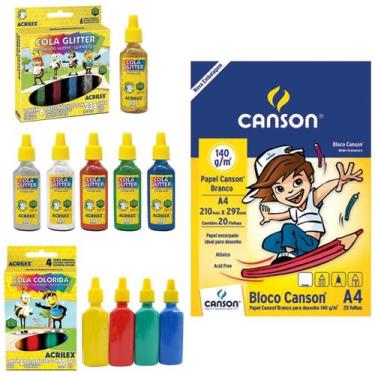 Imagem de Kit Artes Escolar Desenho com Cola Colorida e Cola Glitter - Kento