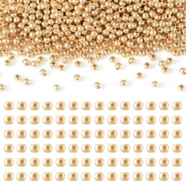 Imagem de Spritewelry 600 peças de contas espaçadoras de ouro 14K de 3 mm para pulseira, mini esferas redondas de latão sem costura, orifício de 1 mm, pequenas contas de ouro lisas para fazer joias, brincos de