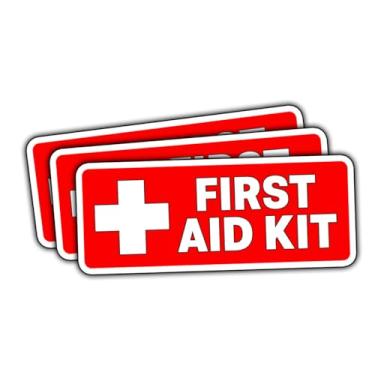 Imagem de Kit de primeiros socorros durável de 3 peças – Etiqueta cruzada de emergência médica para caixas de segurança, kits de ferramentas, armários e veículos – Decalque de vinil vermelho e branco para