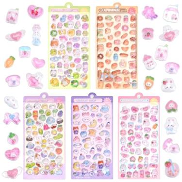 Imagem de Adesivos fofos 3D - Conjunto de adesivos decorativos de resina kawaii com 5 folhas + 250 para crianças, meninas e adultos, adesivos reutilizáveis de desenho japonês para scrapbooks, agenda, notebook