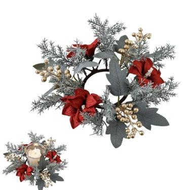 Imagem de Anéis de vela de Natal, guirlanda artificial de Natal, poinsétia dourada, guirlandas para festa de Natal, mesa de casa, centro de mesa, decoração de parede de janela (cinza)