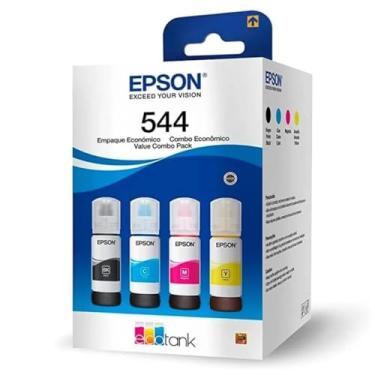 Imagem de Kit de Tinta Eco-Tank T544, Refil para impressora, 4 Cores, Magenta, Amarelo, Ciano, Preto, Lacre Original E p s o n®