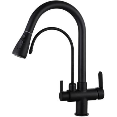 Imagem de Torneiras Misturadoras De Cozinha De 3 Vias Com Torneira De Filtro De água Potável, Torneira De Cozinha De Latão Com Spray Removível, Torneira De Cozinha Giratória De 3 Vias De, Black