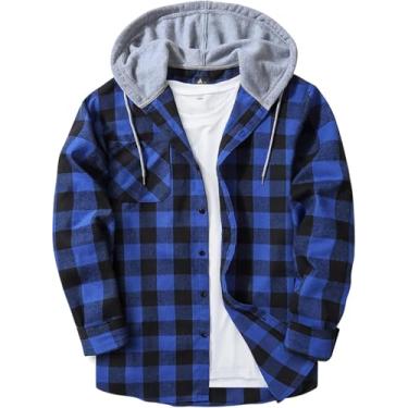 Imagem de Camisas Masculinas Com Capuz De Flanela Camisa Xadrez Casual Com Botões Para Homens Manga Comprida Elegante Com Capuz E Bolso, Red, XXL