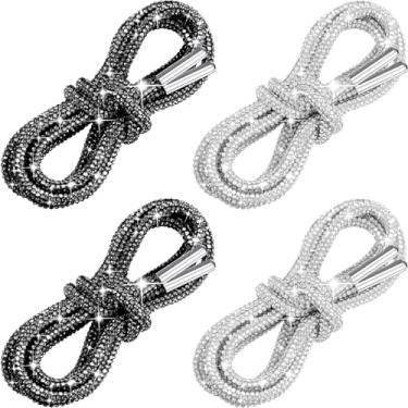 Imagem de Juinte 4 peças de strass cadarço cristal glitter corda com capuz cordão strass glitter corda para tênis de moletom, Branco, preto., about 120 mm/ 4.72 inches in length