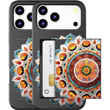 Imagem de MUQR Capa para celular 17 Pro Max compatível com porta-cartão fofo - Capa tipo carteira robusta com design Kawaii, proteção contra quedas de grau militar para mulheres (mandala preta intrincada)