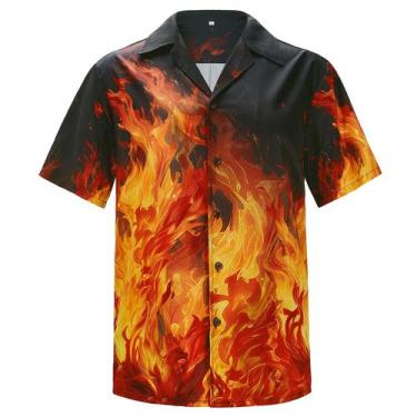 Imagem de Camisa havaiana American Trends Flame Print para homens 3GG