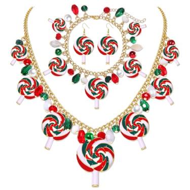 Imagem de NVENF Conjunto de joias de doces acessórios de fantasia de Natal bengala doce colar de pirulito brincos de candyland fantasia de Halloween roupas de Natal para mulheres lembrancinhas de festa de