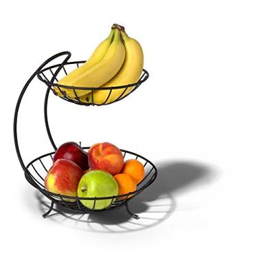 Imagem de Spectrum Diversified Yumi Organizador de mesa de jantar e balcão de cozinha empilhado, 2 níveis, suporte moderno para cesto de frutas, preto