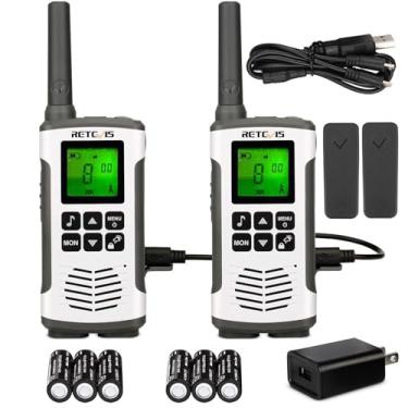 Imagem de Retevis RT45 Walkie Talkies para adultos, rádios bidirecionais recarregáveis de longo alcance, NOAA, lanterna, VOX, SOS, rádios portáteis FRS bidirecionais com bateria AA NIMH carregador USB para