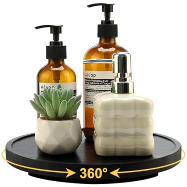 Imagem de Bandeja de banheiro de madeira preta, bandejas redondas de perfume, para penteadeira, pequena, toca-discos Susan para mesa, decorativa, pia de cozinha, suporte de sabonete, giratório, banheiro,