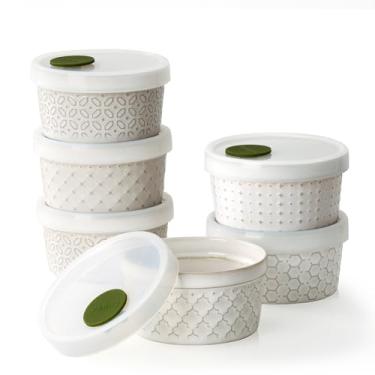 Imagem de DOWAN Conjunto de tigelas Ramekins para forno com tampas, 113 g, tábuas de charcutaria para creme brulee, suflê, molhos, copos de creme, recipientes de cerâmica para armazenamento de alimentos
