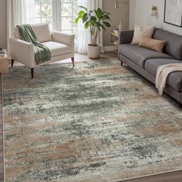 Imagem de GENIMO Tapete de área de 15 x 23 cm, lavável, leve, dobrável, com suporte de borracha, tapete decorativo moderno que aceita animais de estimação para sala de estar, quarto, sala de jogos, névoa cinza