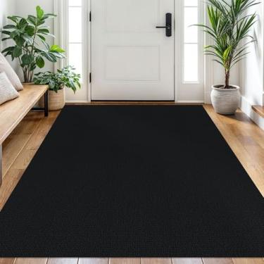Imagem de EARTHALL Tapete de área lavável, 1,2 x 1,8 m, antiderrapante, para entrada, trançado de borracha, tapete de entrada de algodão, tapete de entrada para quarto, sala de jantar, sala de estar, preto