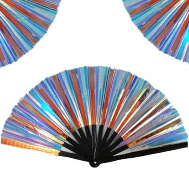 Imagem de noxozoqm Ventilador de botas no chão, 2025 novo grande holográfico dobrável leque de mão ventilador de dança poping, botas no chão, ventilador de mão dobrável estilo clássico costelas de bambu chinês