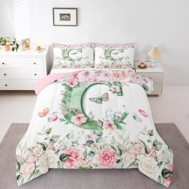 Imagem de Erosebridal Conjunto de cama solteiro com letra C com letra C, letra C, flores rosa, plantas, jardim, edredom