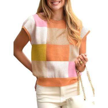 Imagem de Suéter Saodimallsu feminino de manga curta, bloco colorido