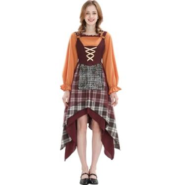 Imagem de CR ROLECOS Fantasia feminina Hocus Pocus Sisters Winifred Mary Sanderson, vestido de bruxa, roupa de Halloween, Laranja-vermelho, XXG
