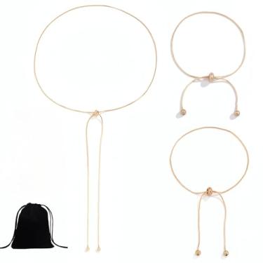 Imagem de Frstem Joias de corrente de ouro Lariat para mulheres; colar, pulseira e tornozeleira; corrente em Y ajustável joia longa de ouro moda delicada joia corporal com bolsa