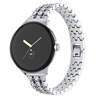 Imagem de Feigand Pulseiras brilhantes compatíveis com Google Pixel Watch 3 de 41 mm/Pixel Watch 2/Pixel Watch 1, pulseiras de metal com glitter luxuosas de substituição para mulheres (prata)