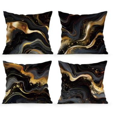 Imagem de OBSEDE Capas de almofada de mármore preto abstrato 45,7 x 45,7 cm, conjunto de 4, capas de almofada de sofá para sofá-cama, sala de estar, decoração de casa, impressão frente e verso