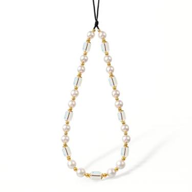 Imagem de JINYRSOC Pulseira para celular com contas de pérola, berloques fofos, pulseira de cristal para câmera, para celular, bolsa de câmera digital, chaveiro, acessórios