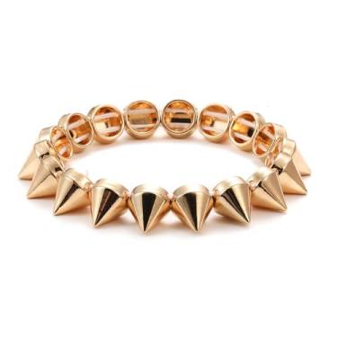 Imagem de Xanight Pulseira elástica com tachas pontiagudas, estilo punk neon arco-íris rebite hip hop pulseira de festa esticada para mulheres, pulseira moderna, joia de liga metálica (prata antiga), Medium