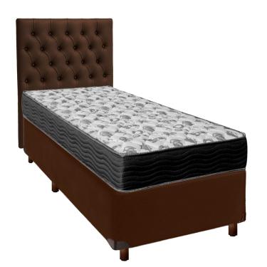 Imagem de Cama + Box Marrom e Colchão Ortobom D33 Solteiro - Iso100 + Cabeceira