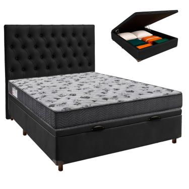 Imagem de Cama Box Bau + Colchão Casal Ortobom D33 Iso100 + Cabeceira Estofada