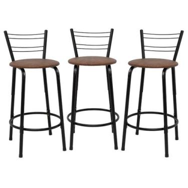 Imagem de Kit 3 Banquetas Para Bancada Flórida Preta 60cm Bistrô Bar Cozinha Gou
