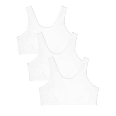 Imagem de Fruit of the Loom Pacote com 3 sutiãs esportivos elásticos de algodão para meninas em cores do dia a dia, Branco/Branco., 28
