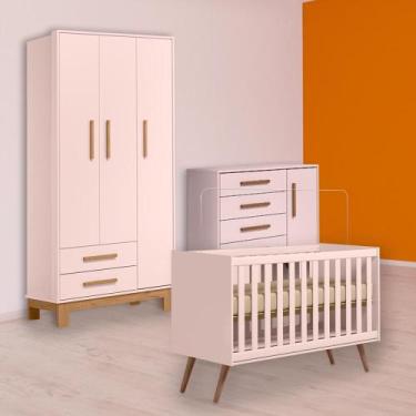 Imagem de Berço Mini Cama Cômoda Sapateira Retrô e Guarda Roupa Rosa - Qmovi