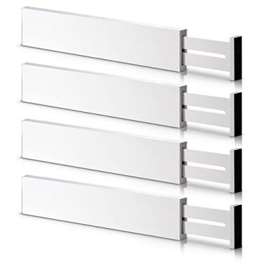Imagem de Pacote com 4 divisórias de gaveta de bambu, comprimento ajustável de 30 cm a 43 cm, organizador expansível de gaveta para cozinha, quarto, cômoda e escritório (branco)