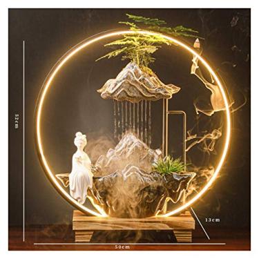 Imagem de Fonte de mesa fonte de água Zen Lucky objeto de paisagem sala de estar entrada escritório humidificador de mesa abertura presente de inauguração fontes de secretária (cor: Grande) (H)