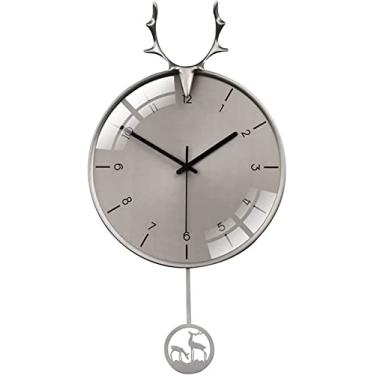 Imagem de LIFOND Relógio de parede silencioso, relógio de parede de sala de estar de metal de 12 polegadas, relógio de pêndulo de cabeça de veado decorativo, relógio para quarto sala de estar cozinha escritório