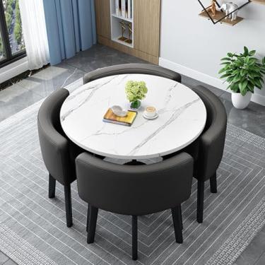 Imagem de Conjunto De Mesa De Jantar Quadrada Redonda C De Linho Com Cadeiras Para Espaço Pequeno 5 Peças Mesa E Cadeiras De Cozinha Modernas Mesas E Cadeiras De Cozinha Economizadoras De Esp, Leather T