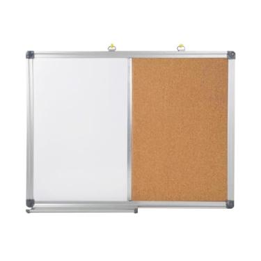 Imagem de CUTPOIY Quadro de combinação de cortiça com suporte de caneta, quadro de avisos apagável a seco quadro branco - moldura de alumínio prata para sala de aula em casa, escola, escritório, sala de aula