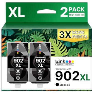 Imagem de E-Z Ink Tinta compatível 902 para HP 902XL preta 2 unidades de substituição para cartuchos de tinta 902XL para impressoras HP para usar com Officejet Pro 6978 6968 6970 6974 6975 6960 Officejet 6962
