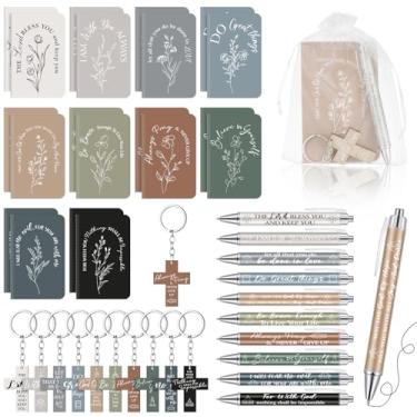 Imagem de Yeaqee Presentes cristãos, caneta de bambu, versículo bíblico, inspirador, porta-chaves, bolsas de organza para mulheres e homens (80 peças, estilo versículo da Bíblia)