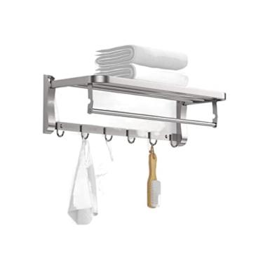 Imagem de Toalheiro, toalheiro suporte de toalha para toalheiro de banheiro toalheiro de aço inoxidável suporte de toalha de banho para banheiro suporte de toalha duplo dobrável montado na parede 6 ganchos