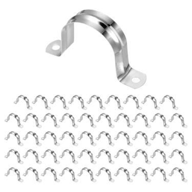 Imagem de HARFINGTON 10 braçadeiras de conduíte de 45 mm de 45 mm, braçadeira de tubo M45 U, correia rígida de aço inoxidável, suporte em forma de U com dois furos para fixação de fio de mangueira de tubo