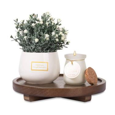 Imagem de Bandeja decorativa zoocatia, organizador de banheiro redondo de madeir