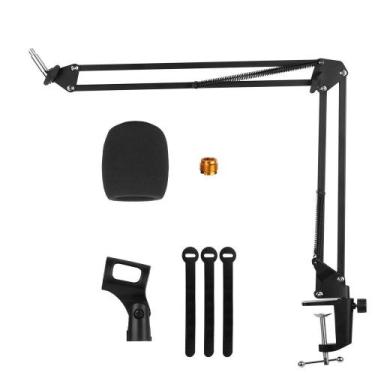 Imagem de Kit c/ Pedestal/Braço Articulado p/ Microfone Condensador, Espuma, Tir