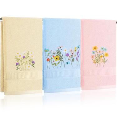 Imagem de Toalhas de mão Tingjoo Wildflower Farmhouse 34x74cm, algodão, 3 unidad