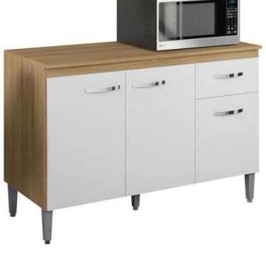 Imagem de Balcao Com Tampo 120 cm Gabriela REAJL Moveis, Amendoa Branco