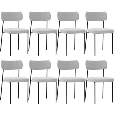 Imagem de Kit 08 Cadeiras Estofadas Para Sala De Jantar Melina L02 Bouclê Cinza - Lyam Decor